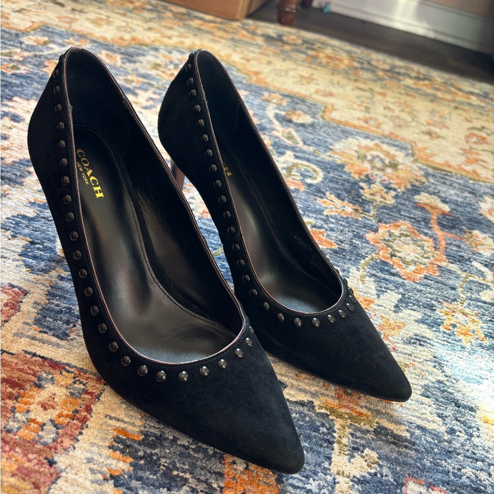 Coach Black Suede Studded Heels